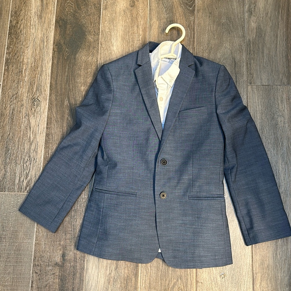 Boys suit jacket and matching pants.  Calvin Klein. White shirt is Old Navy 12